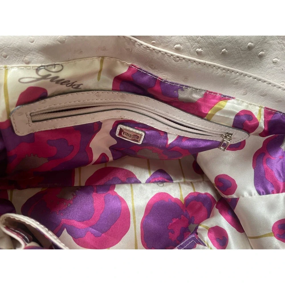 Guess Satchel Bag Purse Medium Pink Faux Ostrich Croc Studded Handbag